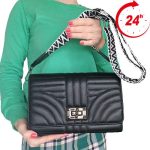 Elegáns fekete női válltáska ezüst csattal