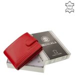 Női pénztárca kisméretű piros valódi bőr RFID díszdobozban