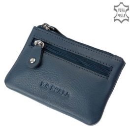 La Scala valódi bőr kulcstartó sötétkék cipzáras