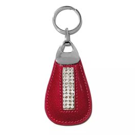 Bőr kulcstartó kristályokkal díszítve piros színben